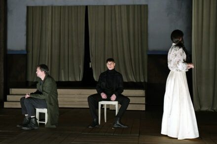 Milan Kundera: Jacques and His Master / Branko Šturbej, Timon Šturbej and Pia Zemljić. Photo by Peter Uhan.